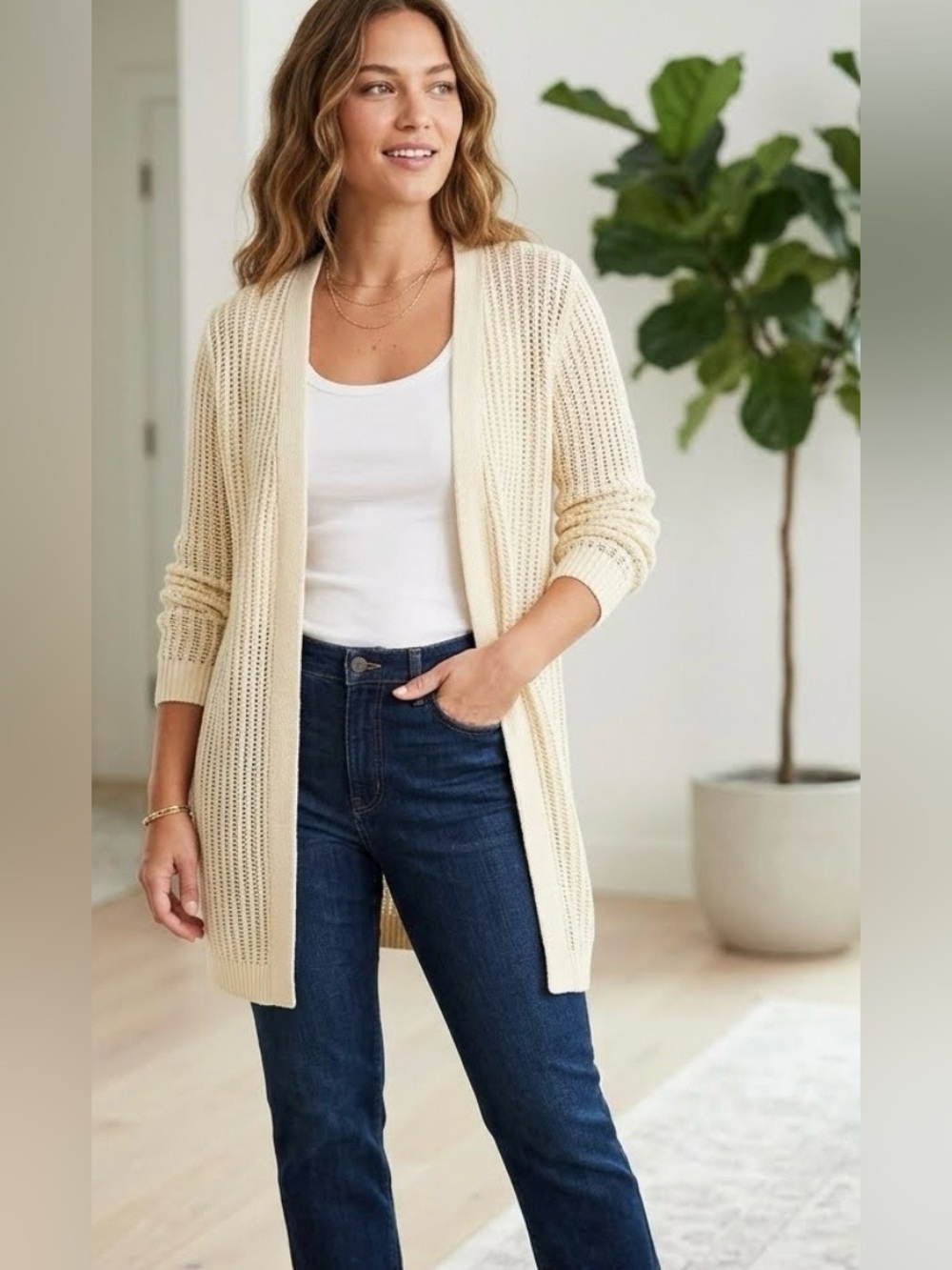 Old Navy Cream Open Front Knit Cardigan